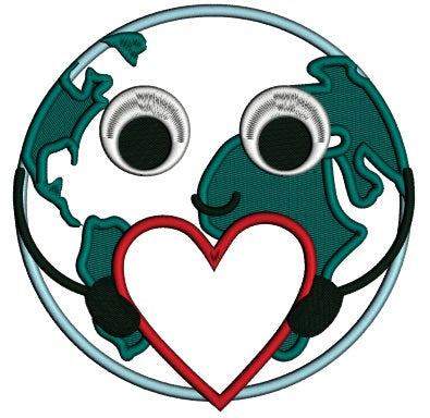 Love Eearth Globe Map of the World With a Big Heart Applique Machine Embroidery Digitized Design Pattern