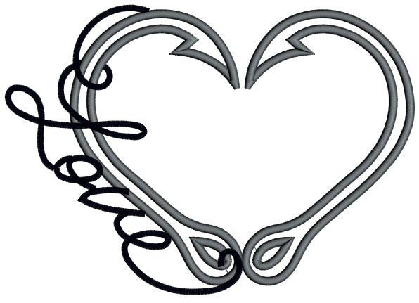 Love Fishing Hooks Applique Machine Embroidery Digitized Design Pattern