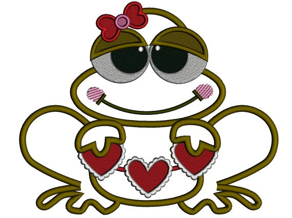 Love Frog Holding Hearts Applique Machine Embroidery Design Digitized Pattern