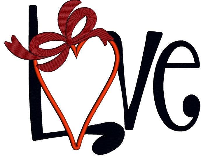 Love Heart With Ribbon Applique Machine Embroidery Design Digitized Pattern