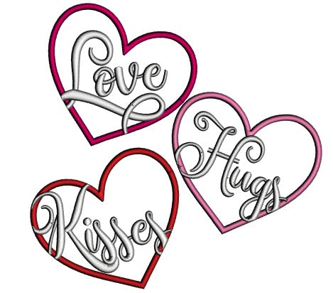 Love Hugs Kisses Hearts Applique Machine Embroidery Design Digitized Pattern