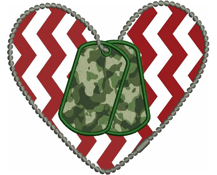 Love Military Heart Applique (Dog Tags) Machine Embroidery Digitized Design Pattern - Instant Download - 4x4 , 5x7, and 6x10 -hoops