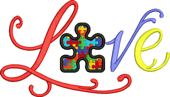 Love Someone with Autism Applique Machine Embroidery Digitized Design Pattern