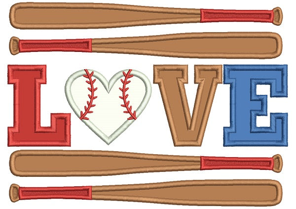 Love Two Baseball Bats Applique Machine Embroidery Design Digitized Pattern