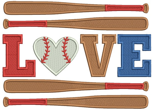 Love Two Baseball Bats Filled Machine Embroidery Design Digitized Pattern