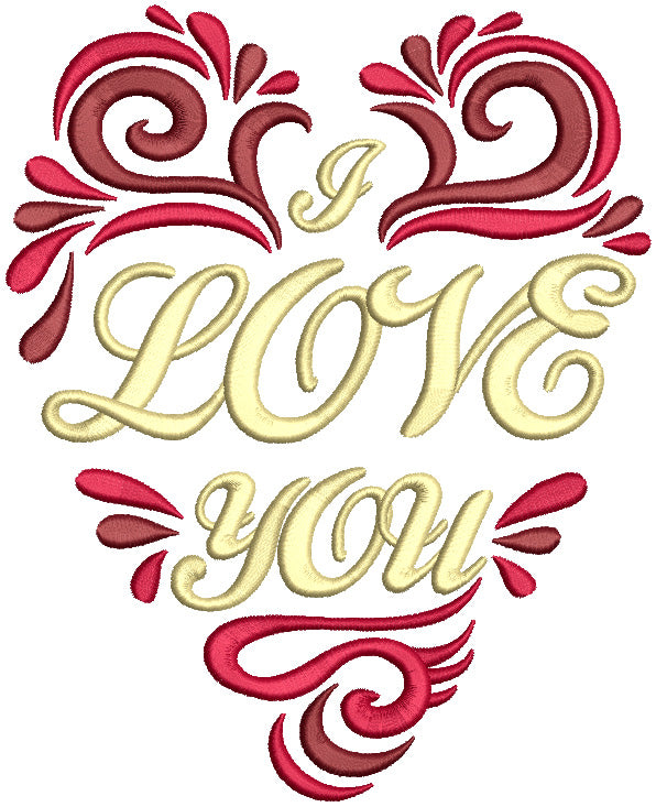 Love You Ornate Heart Filled Machine Embroidery Design Digitized Pattern