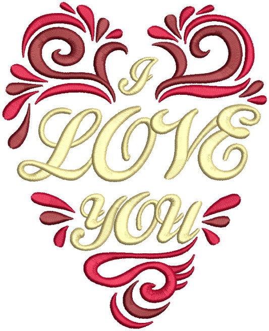 Love You Ornate Heart Filled Machine Embroidery Design Digitized Pattern
