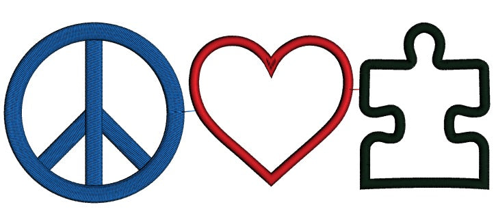 Love Peace Autsim Awareness Applique Machine Embroidery Design Digitized Pattern