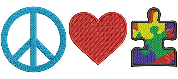 Love Peace Autism Awareness Filled Machine Embroidery Design Digitized Pattern