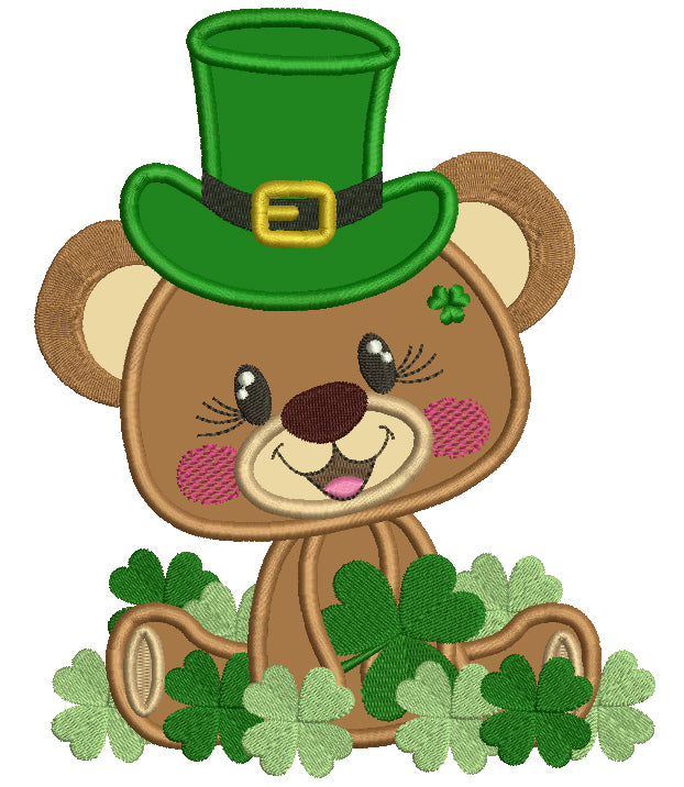 Lucky Bear With Shamrocks St. Patrick's Applique Machine Embroidery Design Digitized Pattern