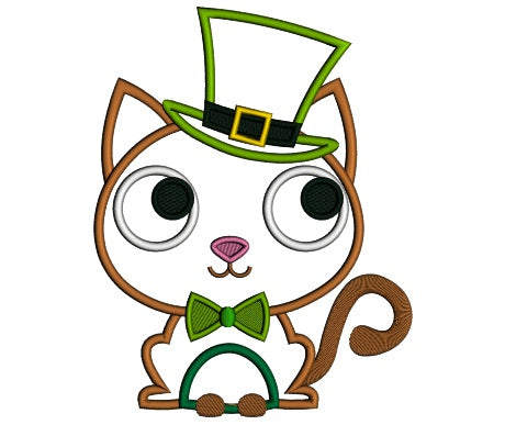 Lucky Cat Saint Patrick's Day Irish Applique Machine Embroidery Design Digitized Pattern
