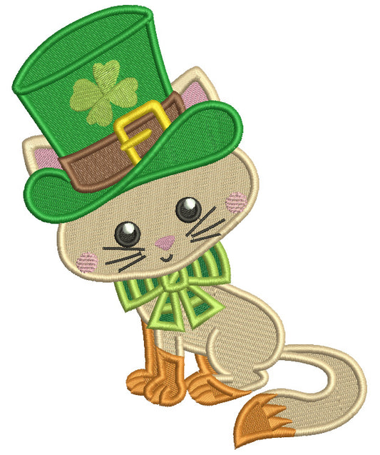 Lucky Cat Wearing Big Hat St. Patricks Day Filled Machine Embroidery Design Digitized Pattern