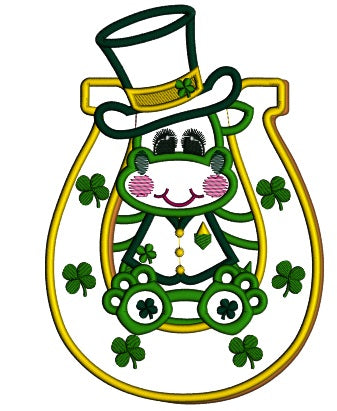 Lucky Dino Inside a Horseshoe Applique St. Patrick's Day Machine Embroidery Design Digitized Pattern