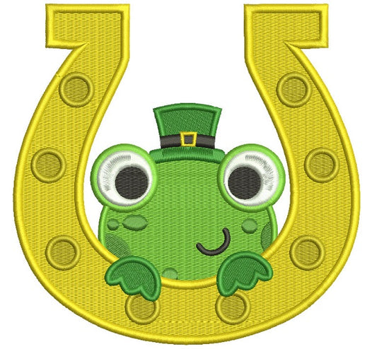 Lucky Frog Inside a Horseshoe Irish Saint Patrick's Day Filled Machine Embroidery Design Digitized Pattern