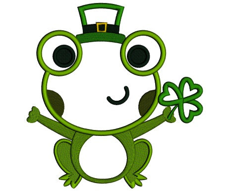 Lucky Frog With Shamrock Irish Saint Patrick's Day Applique Machine Embroidery Design Digitized Pattern