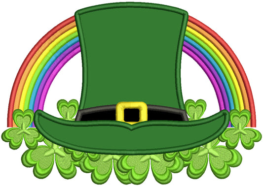 Lucky Hat And Rainbow St. Patrick's Applique Machine Embroidery Design Digitized