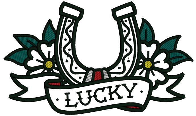 Lucky Horseshoe With Flowers Applique St. Patrick's Day Machine Embroidery Design Digitized Pattern