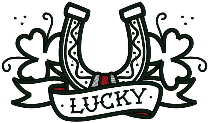 Lucky Horseshoe With Shamrocks Applique St. Patrick's Day Machine Embroidery Design Digitized Pattern
