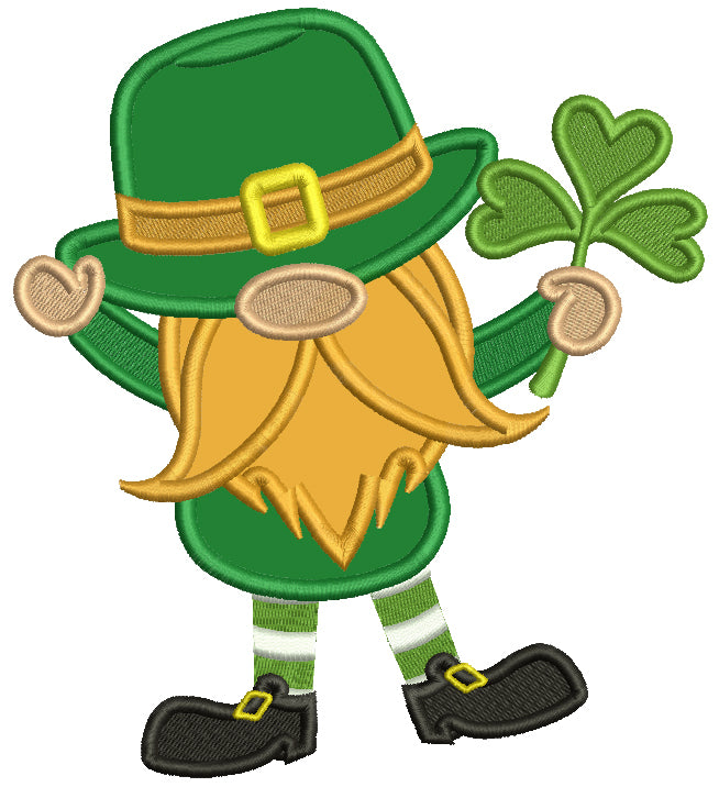Lucky Leprechaun Holding Shemrock St. Patrick's Day Applique Machine Embroidery Design Digitized Pattern