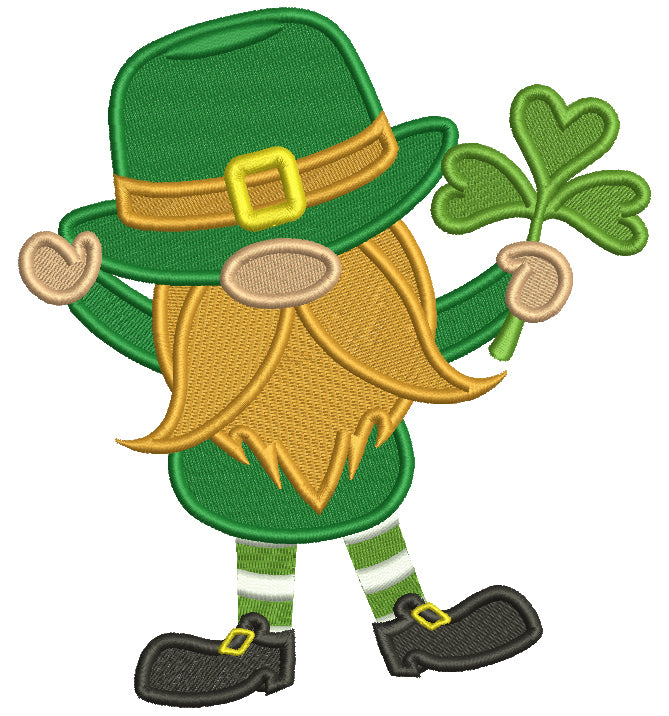Lucky Leprechaun Holding Shemrock St. Patrick's Day Filled Machine Embroidery Design Digitized Pattern