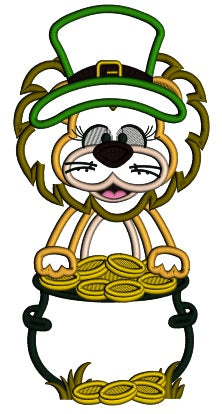 Lucky Lion With A Pot Of Gold St. Patrick's Applique Machine Embroidery Design Digitized Pattern