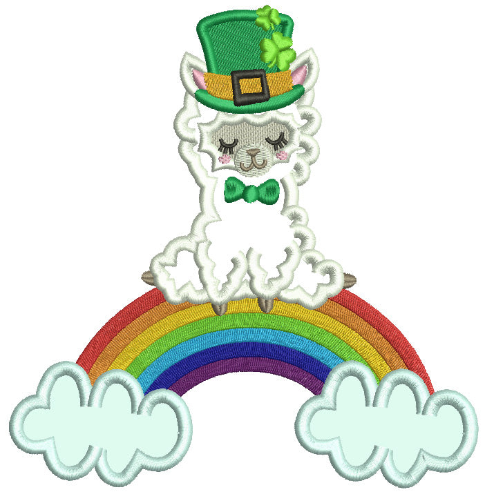 Lucky Llama Sitting On The Rainbow St. Patrick's Day Applique Machine Embroidery Design Digitized Pattern