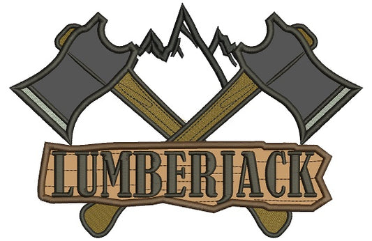 Lumberjack Two Axes and Mountain Applique Machine Embroidery Digitized Design Pattern