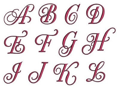 Fancy Curly Machine Embroidery Monogram Font Script 1,2,3 inches - Instant Download - (Upper Case) Machine Embroidery Design