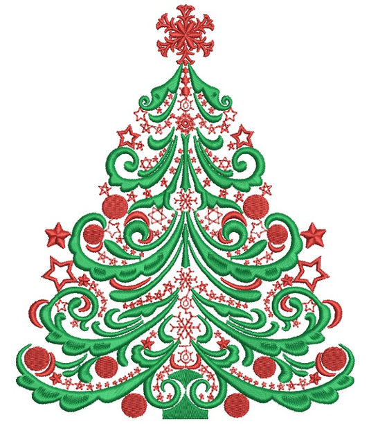 Majestic Christmas Tree With Fancy Star Filled Machine Embroidery Design Digitized Pattern