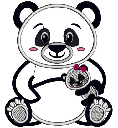 Mama Panda With a Baby Panda Applique Machine Embroidery Design Digitized Pattern