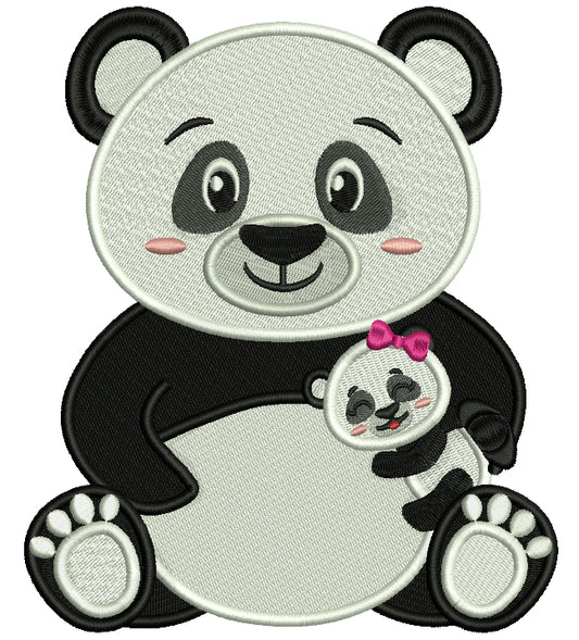 Mama Panda With a Baby Panda Filled Machine Embroidery Design Digitized Pattern