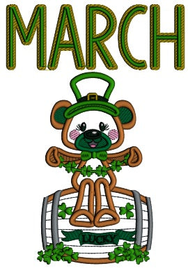 March Lucky Bear St.Patrick's Day Applique Machine Embroidery Design Digitized Pattern