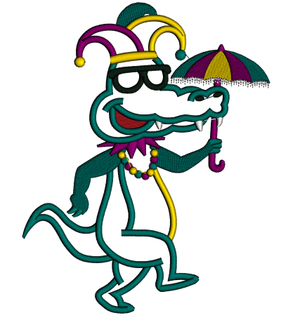 Mardi Gras Alligator Applique Machine Embroidery Digitized Design Pattern