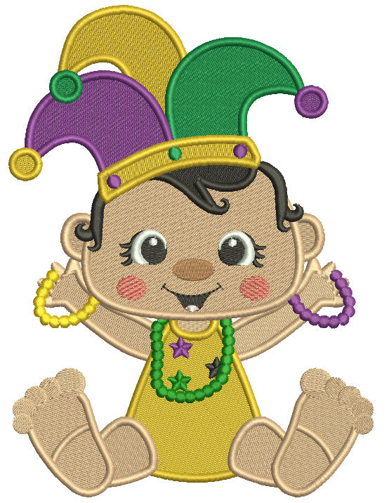Mardi Gras Baby Wearing Jester Hat Filled Machine Embroidery Design Digitized Pattern