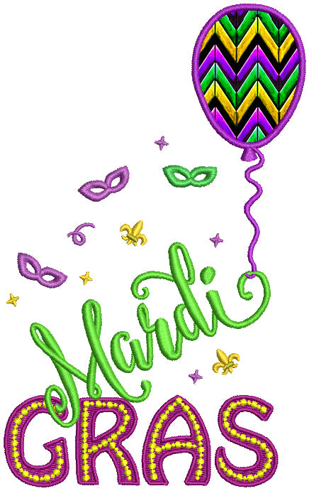 Mardi Gras Balloon Applique Machine Embroidery Design Digitized Pattern