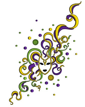 Mardi Gras Fancy Hair Mask Applique Machine Embroidery Design Digitized Pattern