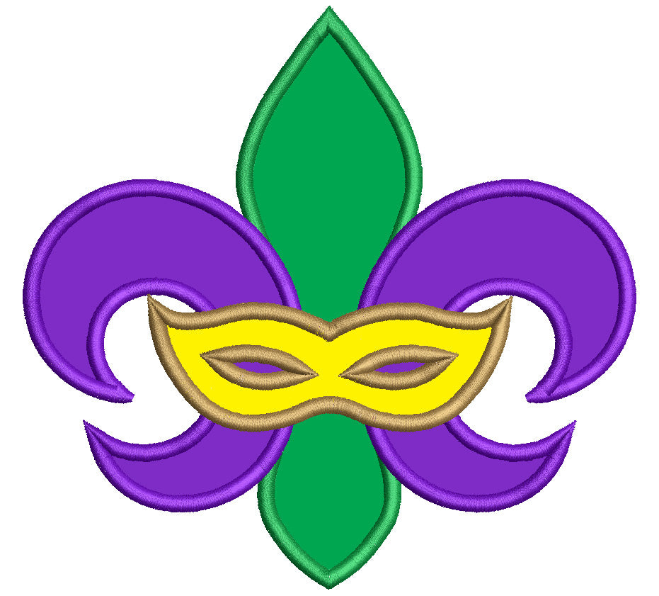 Mardi Gras Fleur de lis Mask Applique Machine Embroidery Design Digitized Pattern