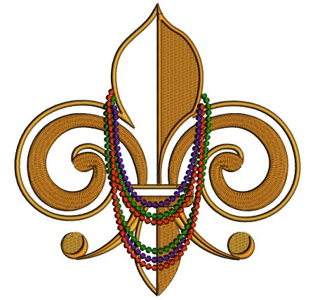 Mardi Gras Fleur-de-lis With Beads Applique Machine Embroidery Design Digitized Pattern
