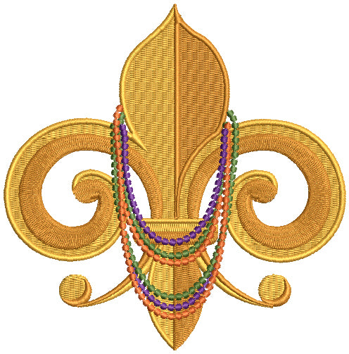 Mardi Gras Fleur-de-lis With Beads Filled Machine Embroidery Design Digitized Pattern