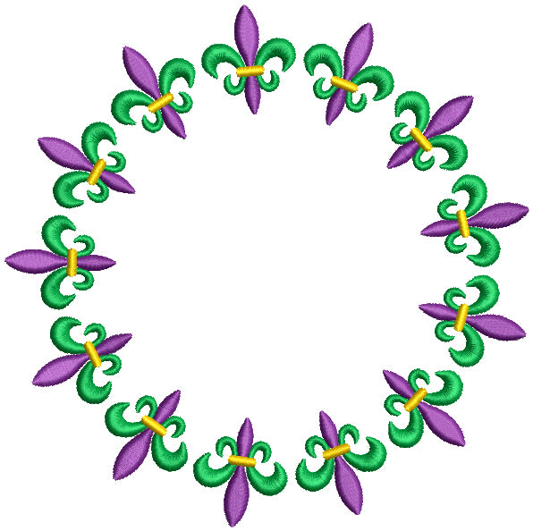 Mardi Gras Flue delis Frame Filled Machine Embroidery Design Digitized Pattern