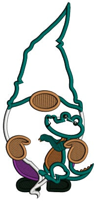 Mardi Gras Gnome Holding Alligator Applique Machine Embroidery Design Digitized Pattern
