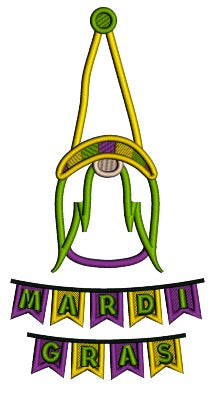 Mardi Gras Gnome Wearing a Huge Hat Applique Machine Embroidery Design Digitized Pattern