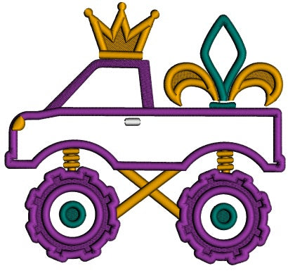 Mardi Gras King Truck Applique Machine Embroidery Design Digitized Pattern