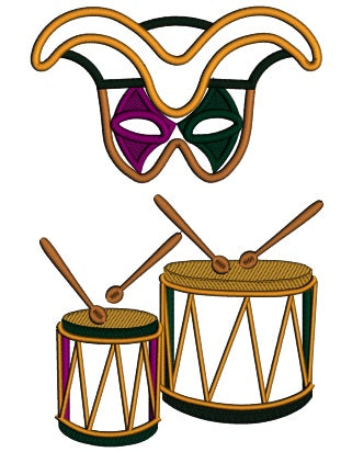 Mardi Gras Mask And Drums Applique Machine Embroidery Design Digitized Pattern