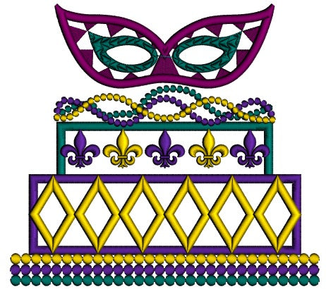Mardi Gras Mask Cake Applique Machine Embroidery Design Digitized Pattern