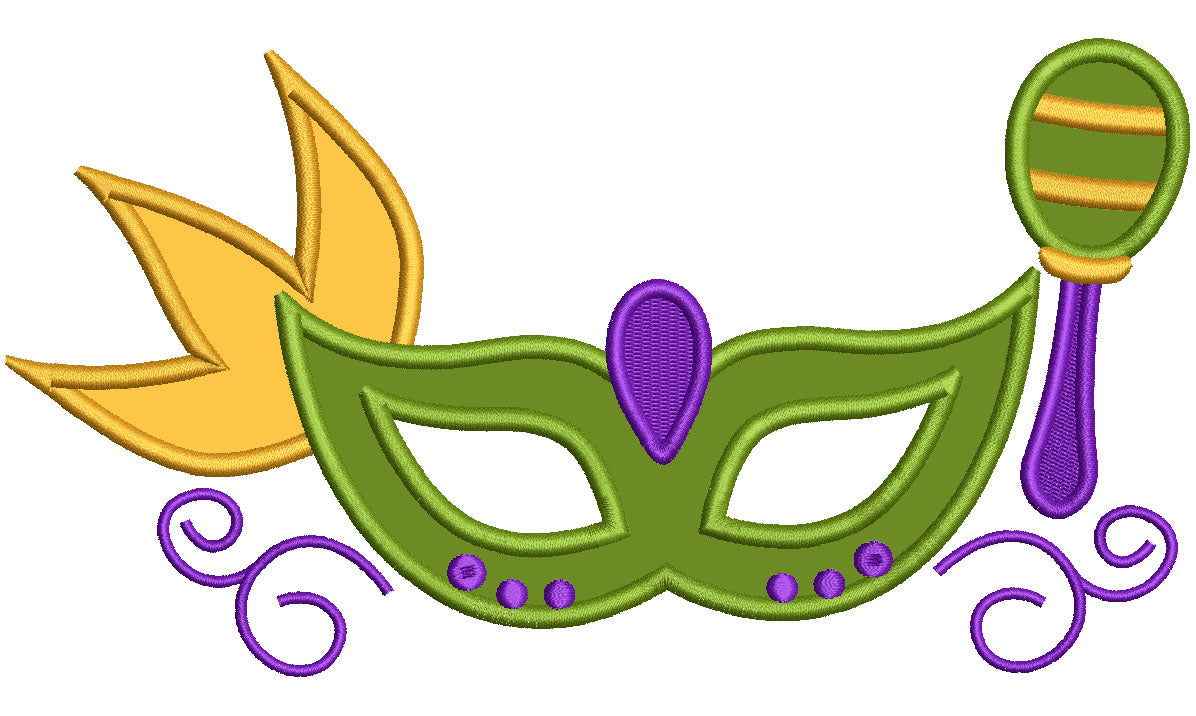 Mardi Gras Mask With Big Feather Mardi Gras Applique Machine Embroidery Design Digitized Pattern