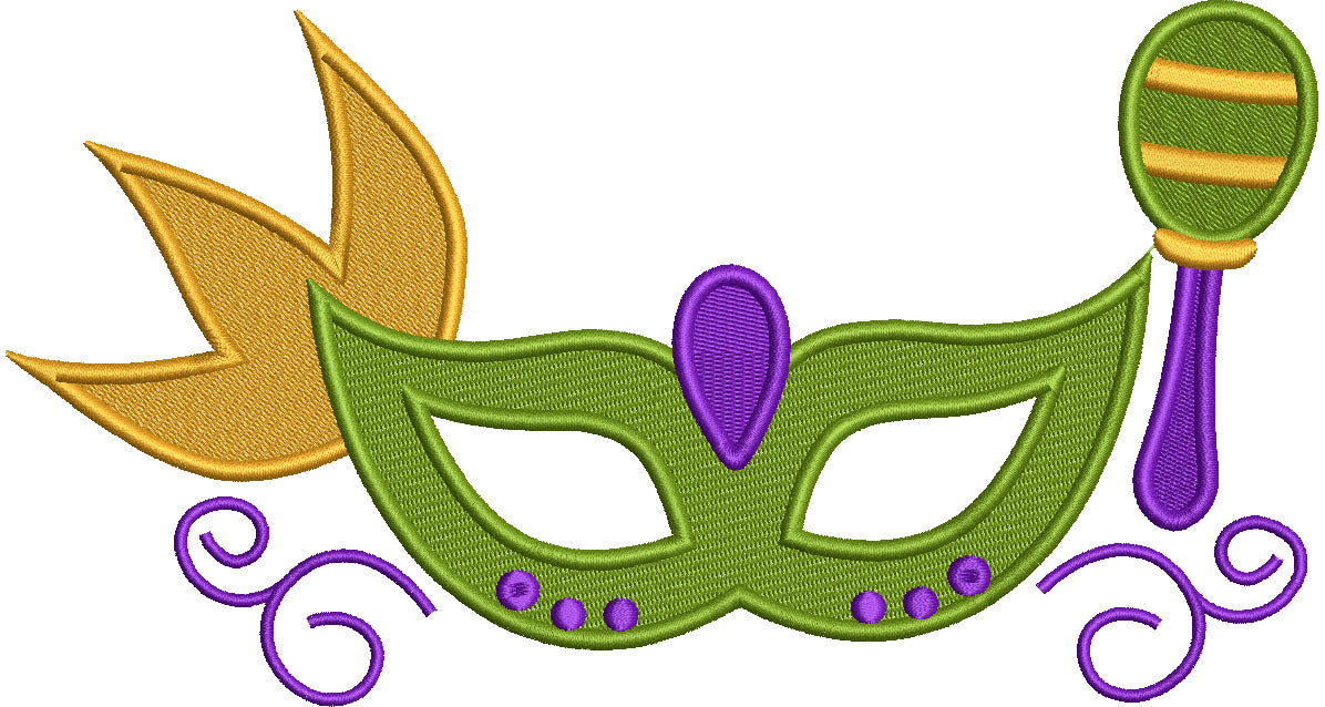 Mardi Gras Mask With Big Feather Mardi Gras Filled Machine Embroidery Design Digitized Pattern
