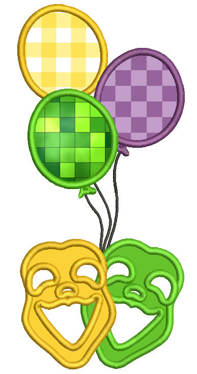 Mardi Gras Masks With Balloons Applique Machine Embroidery Design Digitized Pattern