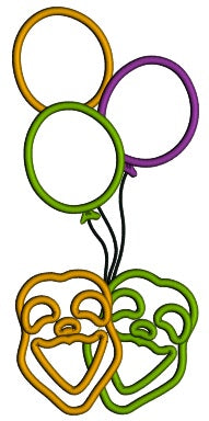 Mardi Gras Masks With Balloons Applique Machine Embroidery Design Digitized Pattern