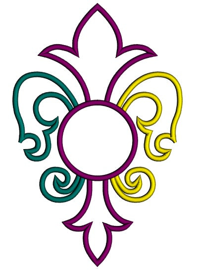 Mardi Gras Monogrammed Fleur de lis Applique Machine Embroidery Design Digitized Pattern